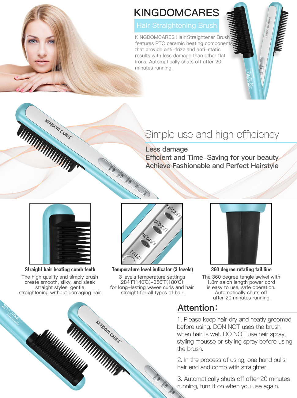 Amazon Com Kingdomcares Hair Straightener Brush Ptc Faster
