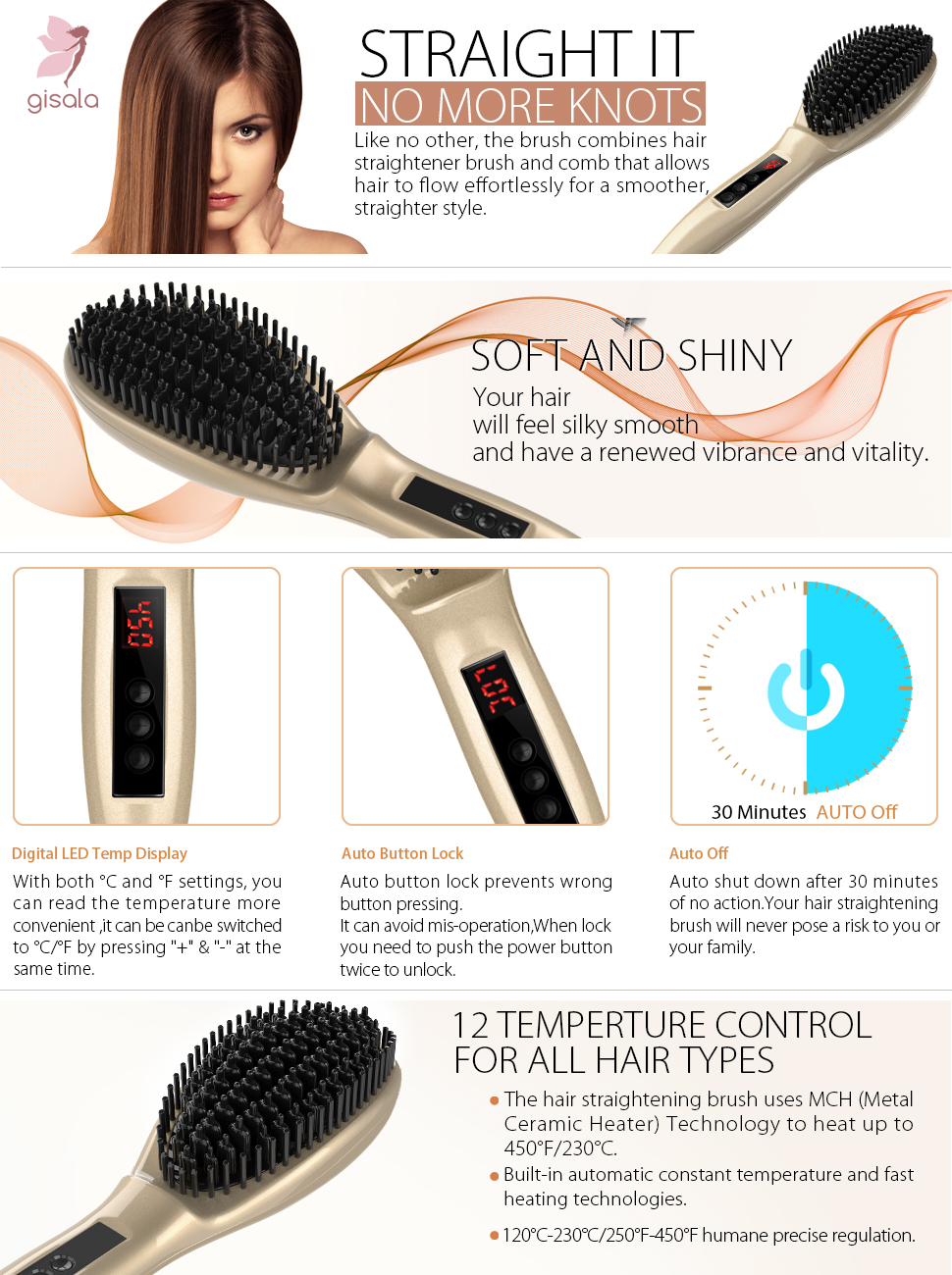 Amazon Com Gisala Metal Ceramic Heater Hair Straightening Brush