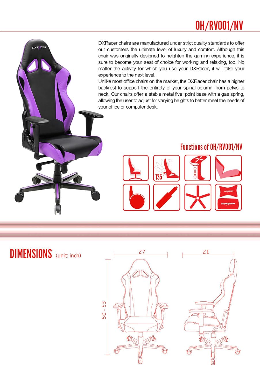 Amazon Com Dxracer Racing Series Oh Rv001 Nv Office Gaming Chair Office Products