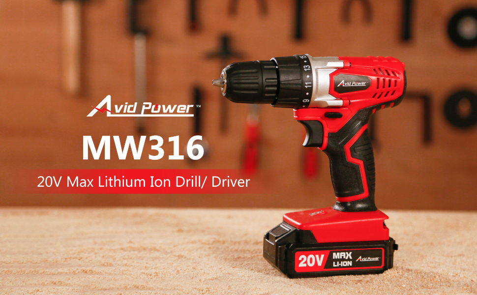 AVID POWER 20V MAX Lithium lon Cordless Drill, Power Drill Set with 3/8