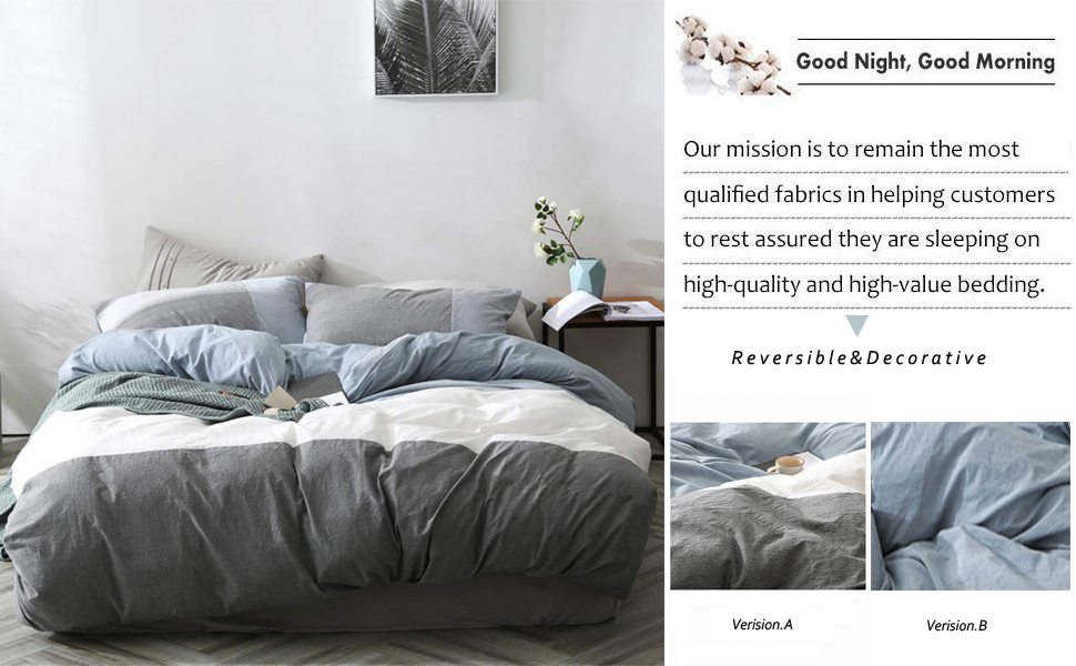 Amazon Com Mixinni Geometric Blue Grey White Duvet Cover King Simple Style Patchwork Pattern King Size Cotton Duvet Cover Set 1 Duvet Cover With 2 Pillowcases Hypoallergenic Easy Care Soft And Durable Home