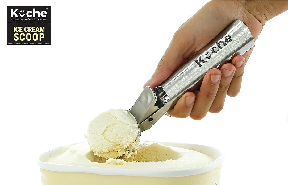 KUCHE Easy Trigger Stainless Steel Ice Cream Scoop, Cookie