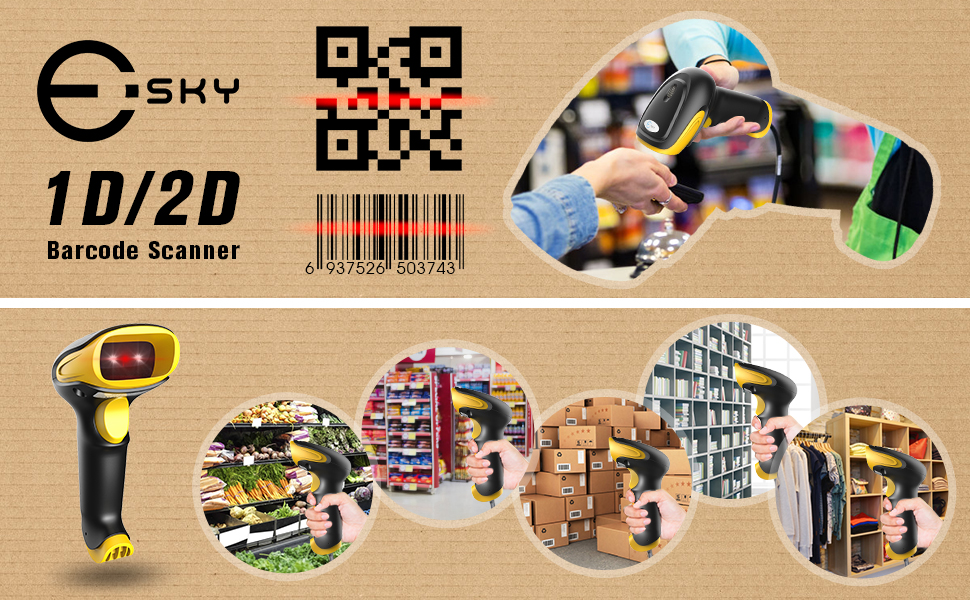 Esky ES017 Handheld USB Wired Barcode Scanner Automatic