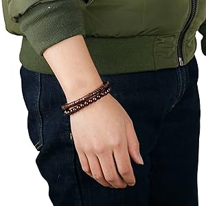 『HER LEATHER BRACE BLACK』 Amazon.com: Jstyle 4Pcs Braided Leather Bracelet for Women