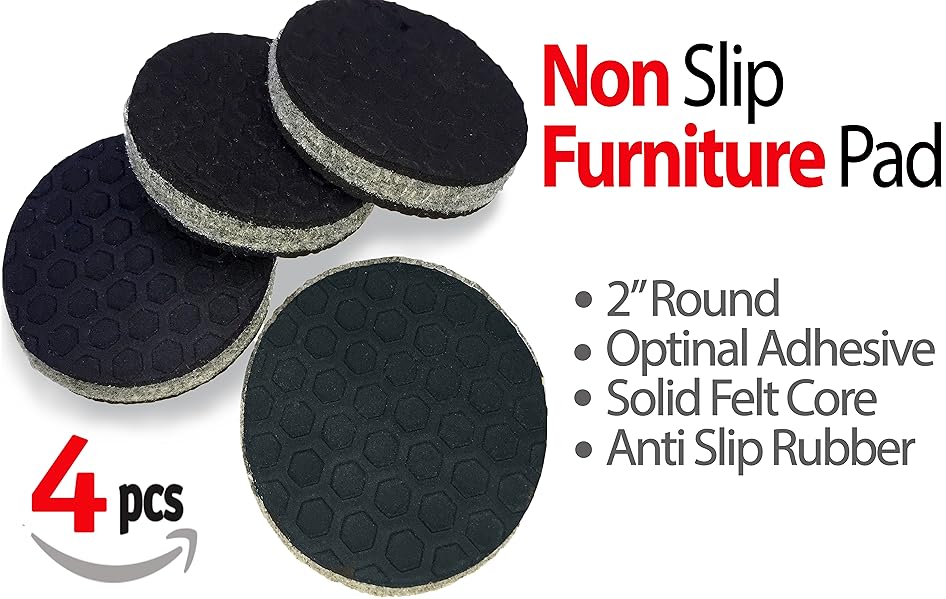 "SlipToGrip" 4 Pack Furniture Grippers by iPrimio Furniture NonSlip Pads 2" Round with 3/8