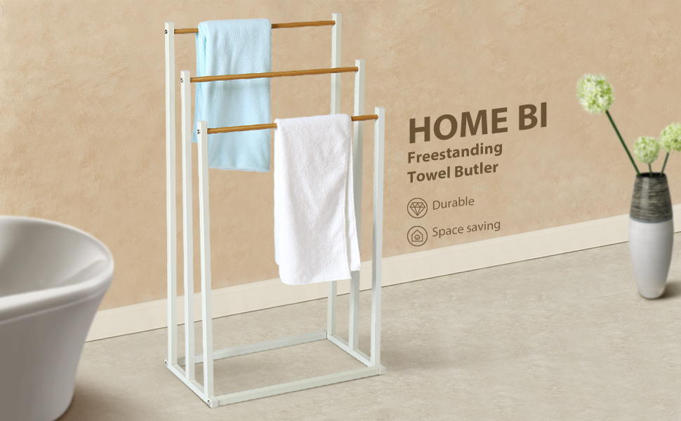 HOME BI Free Standing Towel Drying Rack, 3 Tier Metal Towel