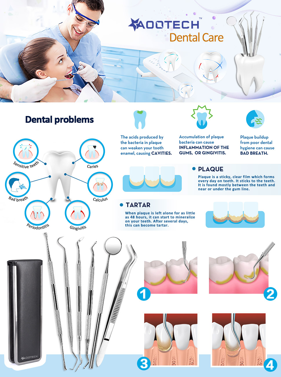 6 Pcs Dental Tools Kit, Dentist Picks Plaque Remover