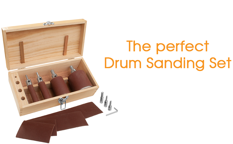 Sleeveless Drum Sanding Set with 4 Sanding Drums, 8 Abrasive 120 Grit