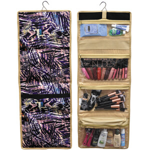 large toiletry bag travelers toiletries cosmetics jewelry zip pockets hook fold folding organizer