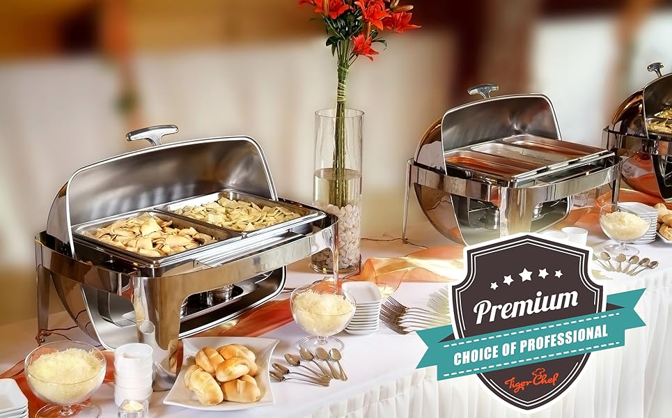 TigerChef Chafing Dish Buffet Set Roll Top Chaffing Dishes Stainless Steel