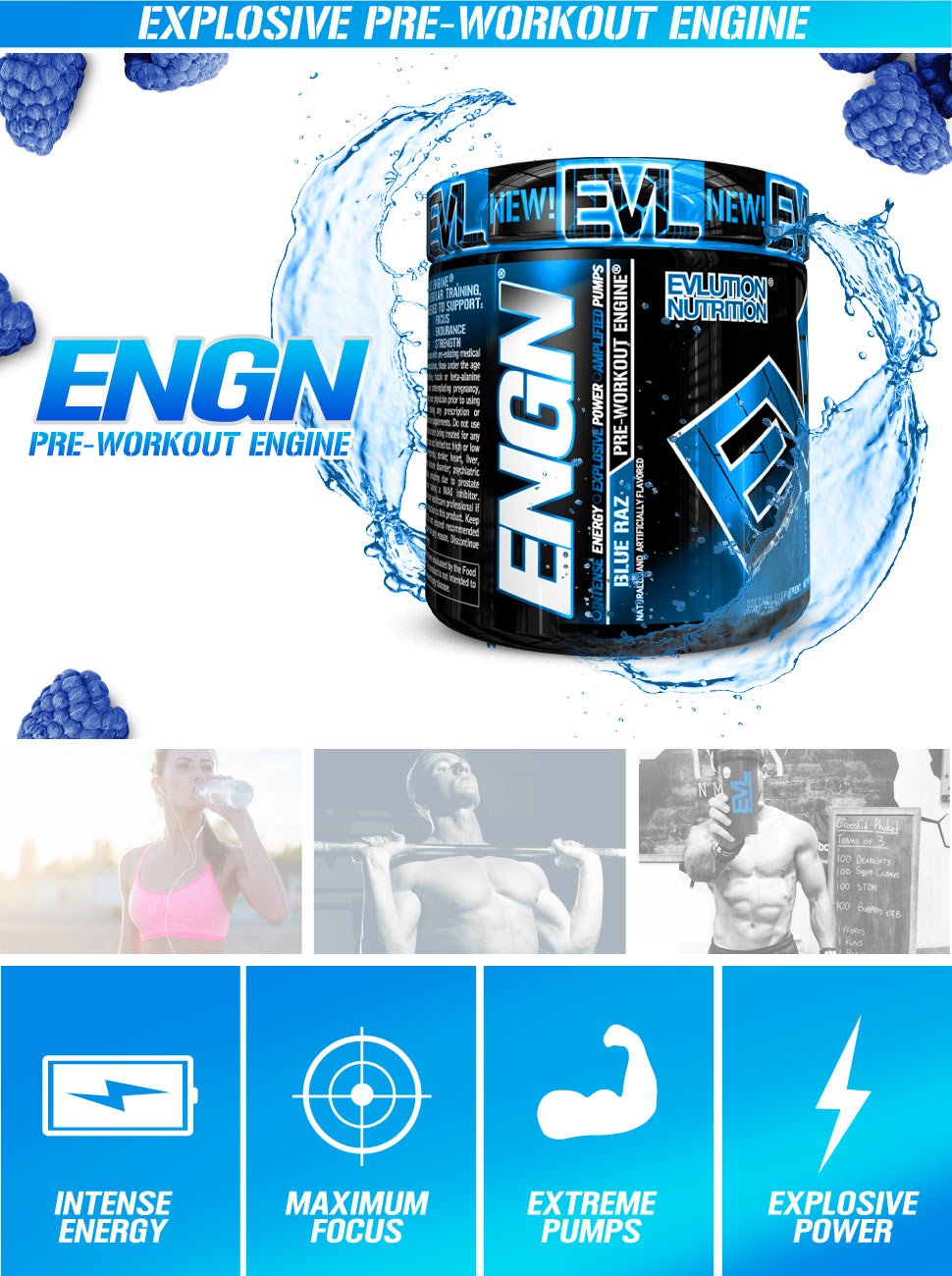 Evlution Nutrition ENGN PreWorkout, Blue Raz Evlution Nutrition ENGN PreWorkout, Blue Raz