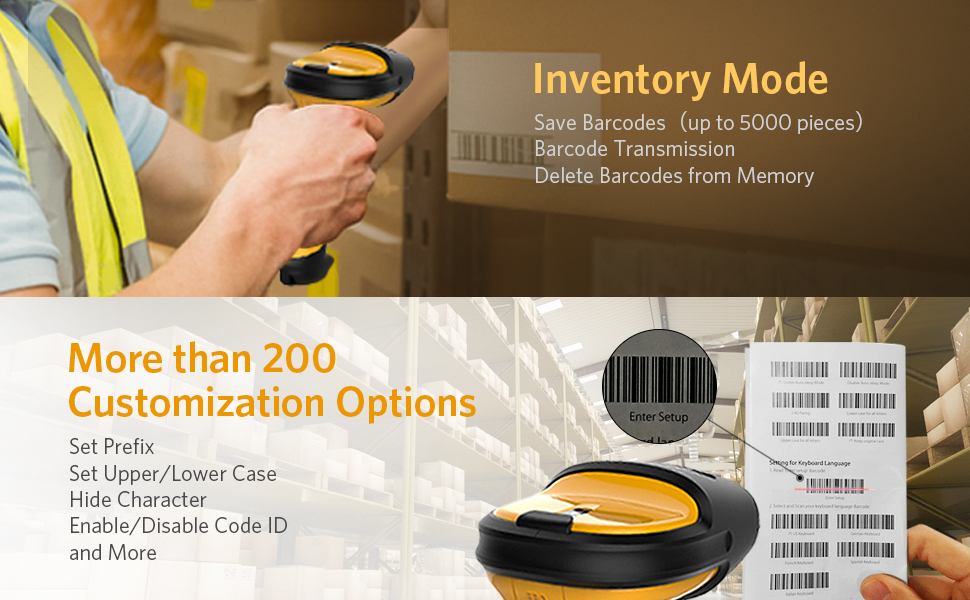 Inateck 2.4GHz Wireless Laser Barcode Scanner, 2600mAh