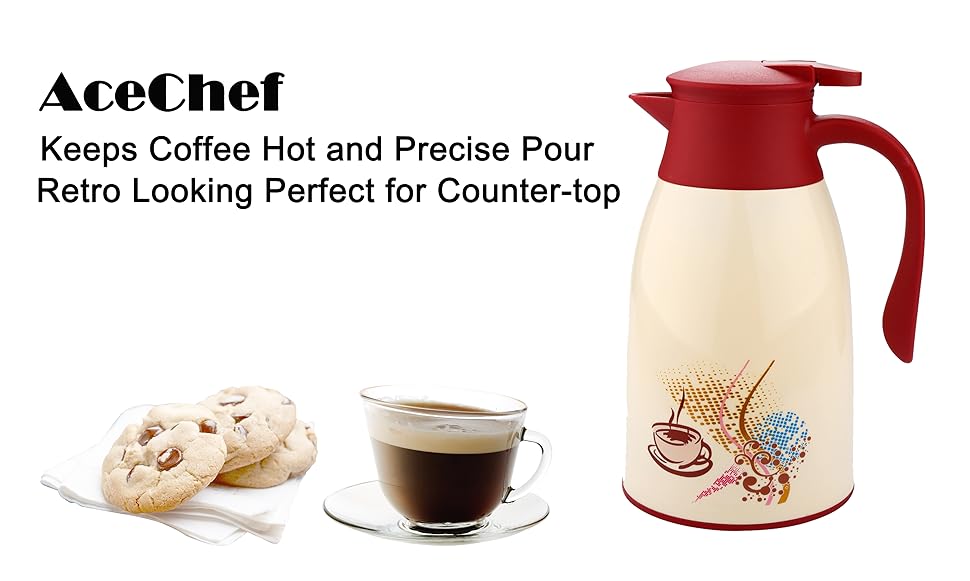 AceChef 45 Oz Glass Lined Thermal Carafe, Insulated Coffee