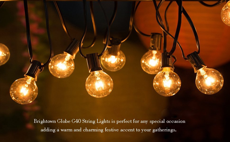 G40 String Lights with 25 Globe BulbsUL Listed for Indoor/Outdoor Commercial Decor, Wedding