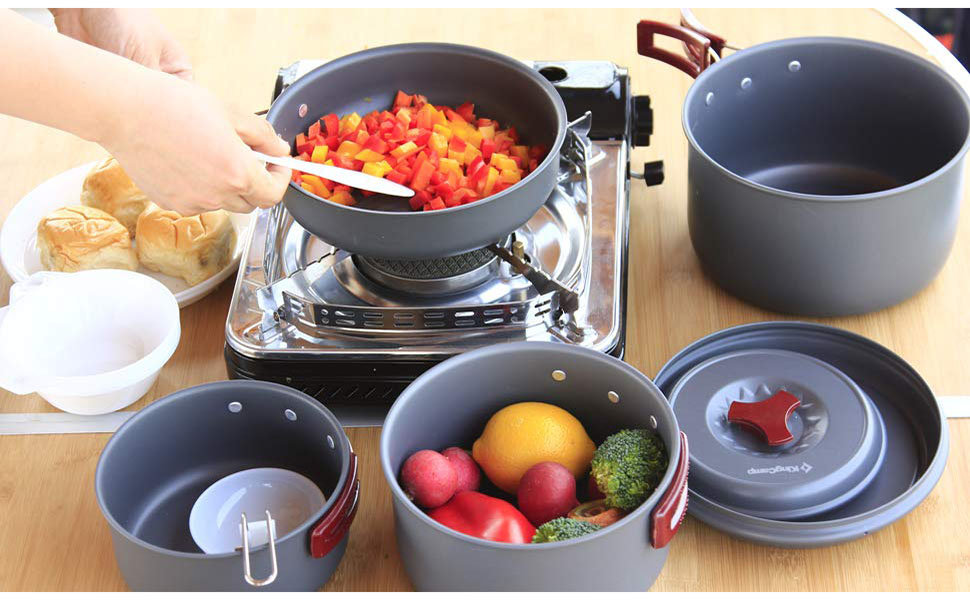 KingCamp Portable Camping Cookware Set 8 Pcs for 12 Person / 17 Pcs for 46 Person