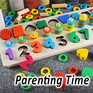 CozyBomB Wood Stacking Blocks Puzzles Toys for Kids - Montessori Wooden Block Counting Sorting Game