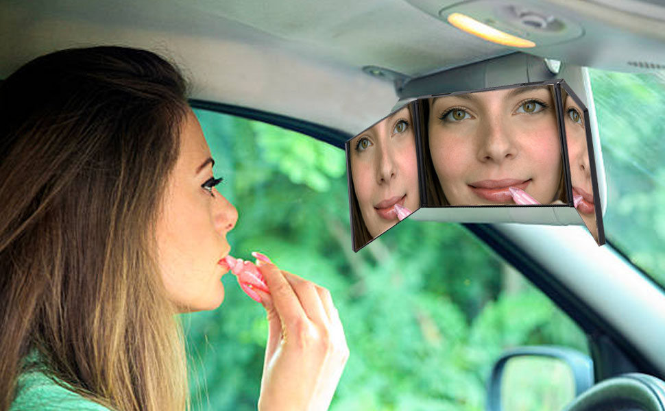Zento Deals Tri Fold Universal Vanity Mirror – Cosmetic Sun Shade Mirror; Tri Fold Universal Mirror