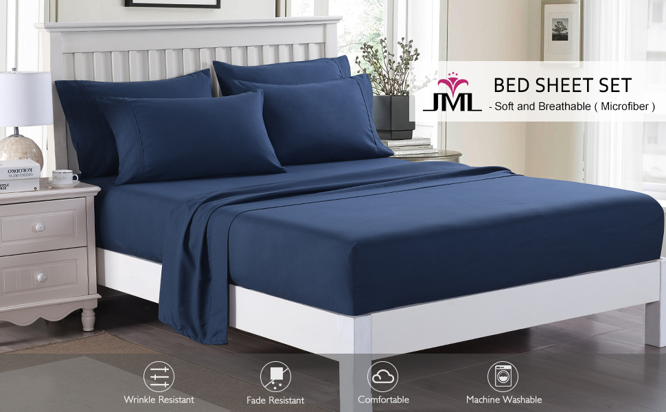 JML Bed Sheet, 6 Pieces King Sheet Set Deep Pocket Up to 14