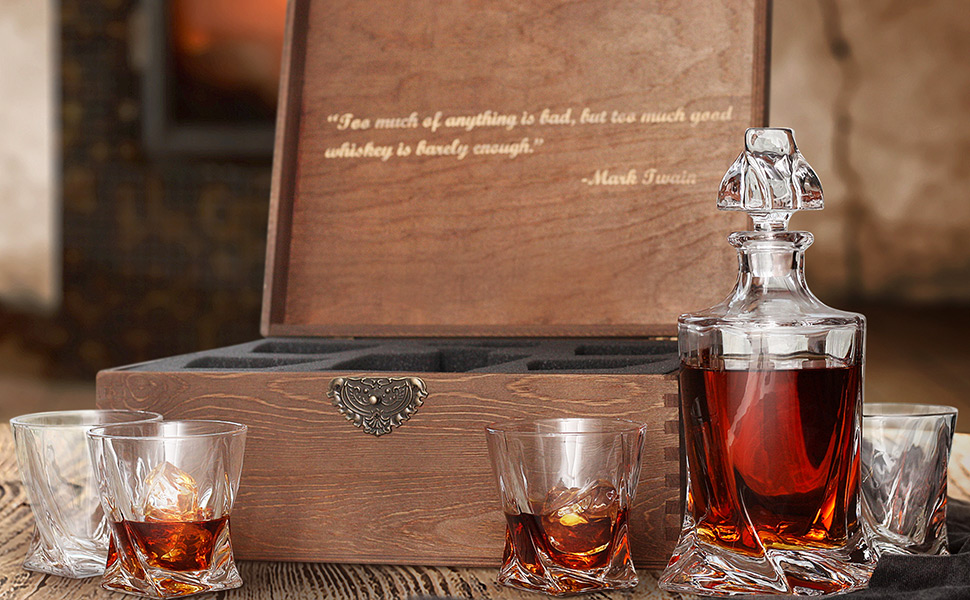 lead free crystal whiskey decanter and glass set, personalized decanter wooden gift box for drinking