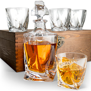 bourbon decanter set with engraved wooden gift box, personalized crystal whisky decanter and glasses
