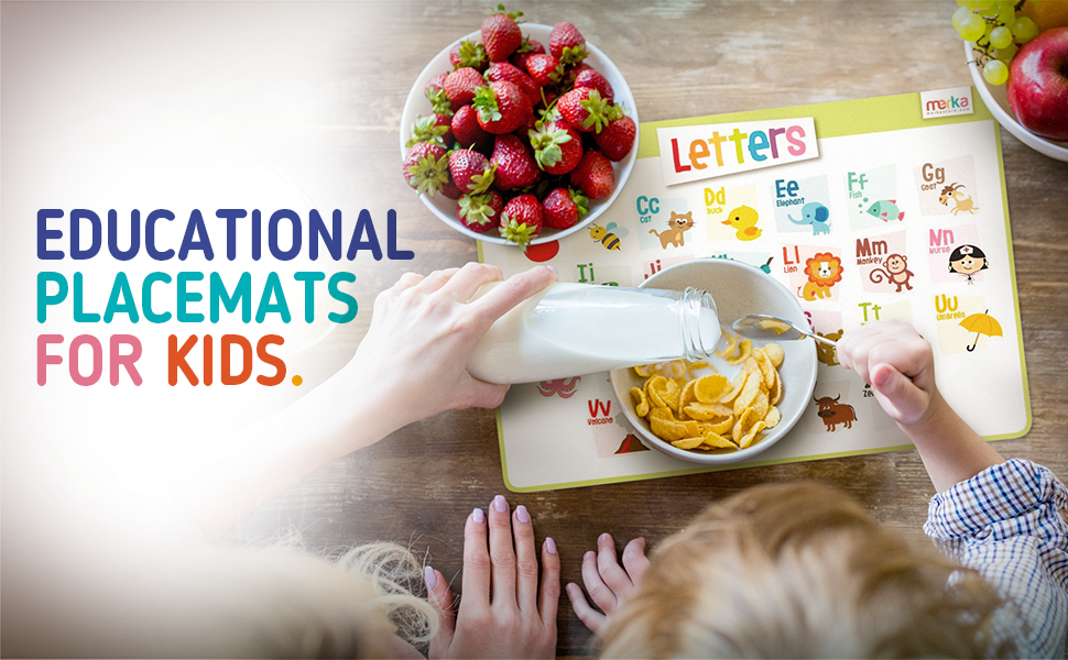 merka Kids Placemats Educational Placemat Non Slip Reusable Plastic