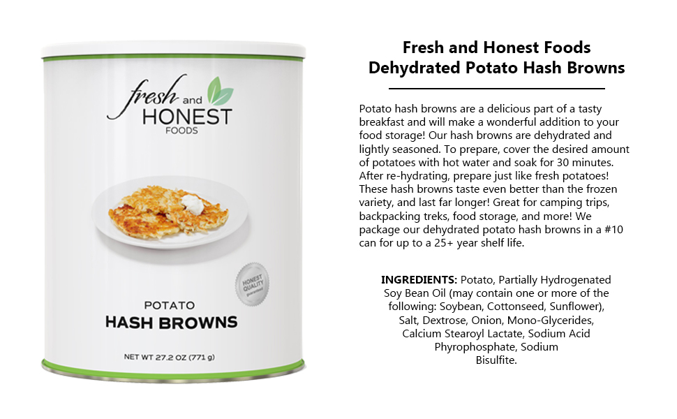 Freeze dried dehydrated dry potato hash browns breakfast eggs bacon butter easy camping shredded mix