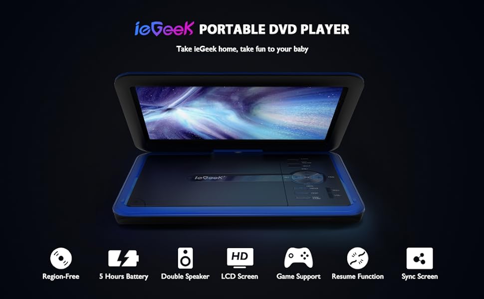 ieGeek 11.5" Portable DVD Player with SD Card/USB Port, 5