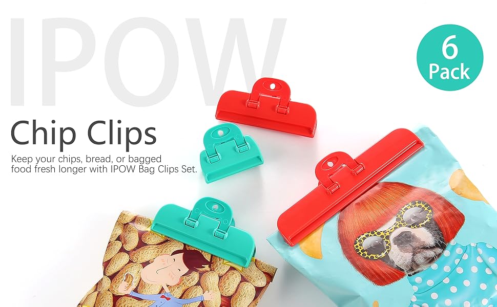IPOW Chip Bag Clips, Heavy Duty Plastic with Foldable