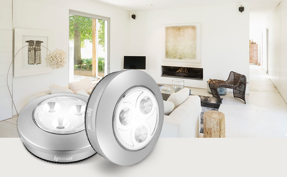 IPOW 4 Pack Upgraded Cordless Tap Lights Sticky LED BatteryPowered