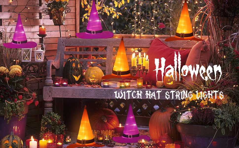 YUNLIGHTS Halloween String Lights, 6Pcs Witch Hats Light, 33ft