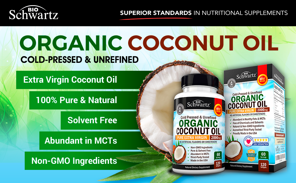 Organic Coconut Oil 2000mg. Highest Grade Extra Virgin