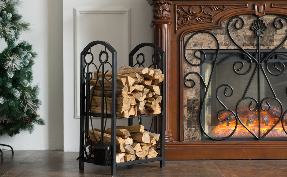 Pinty Firewood Log Rack with 4 Tools Firewood Storage