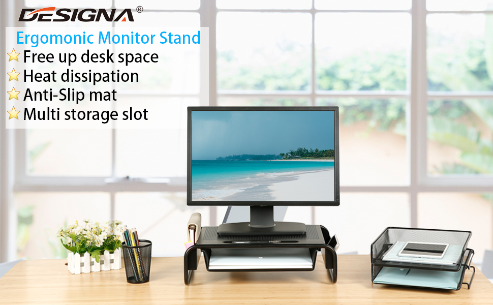 DESIGNA 18.2" Black Mesh Monitor Stand Riser Metal Laptop