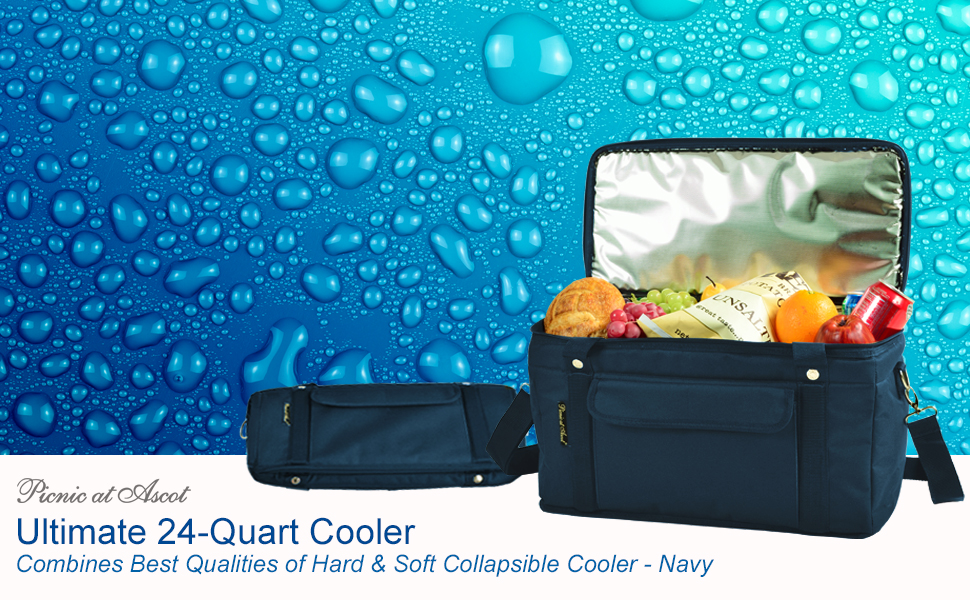 Picnic at Ascot 8025BLB 42 Can Hybrid SemiRigid Folding Cooler Navy
