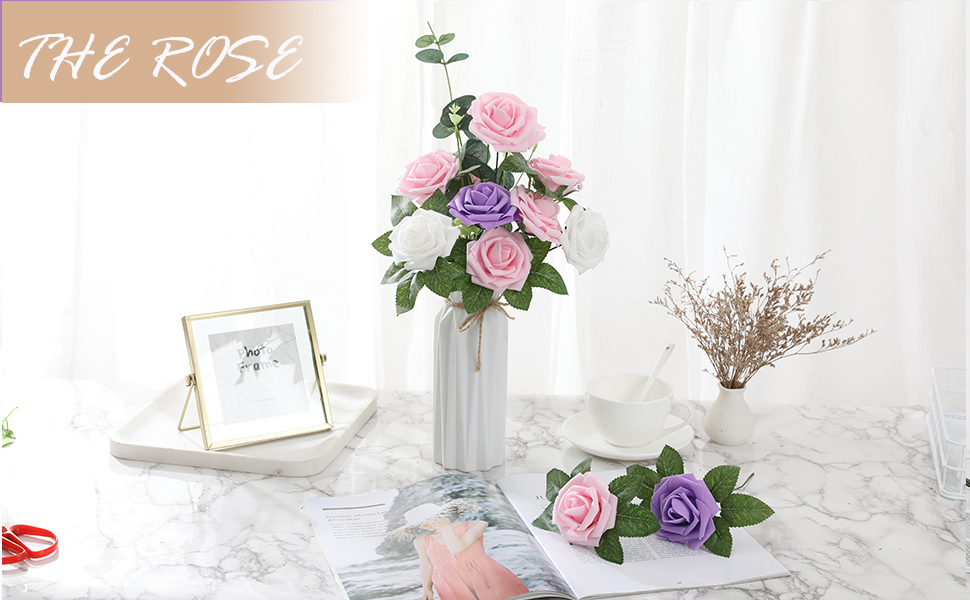 DerBlue 60pcs Artificial Roses Flowers Real Looking Fake Roses