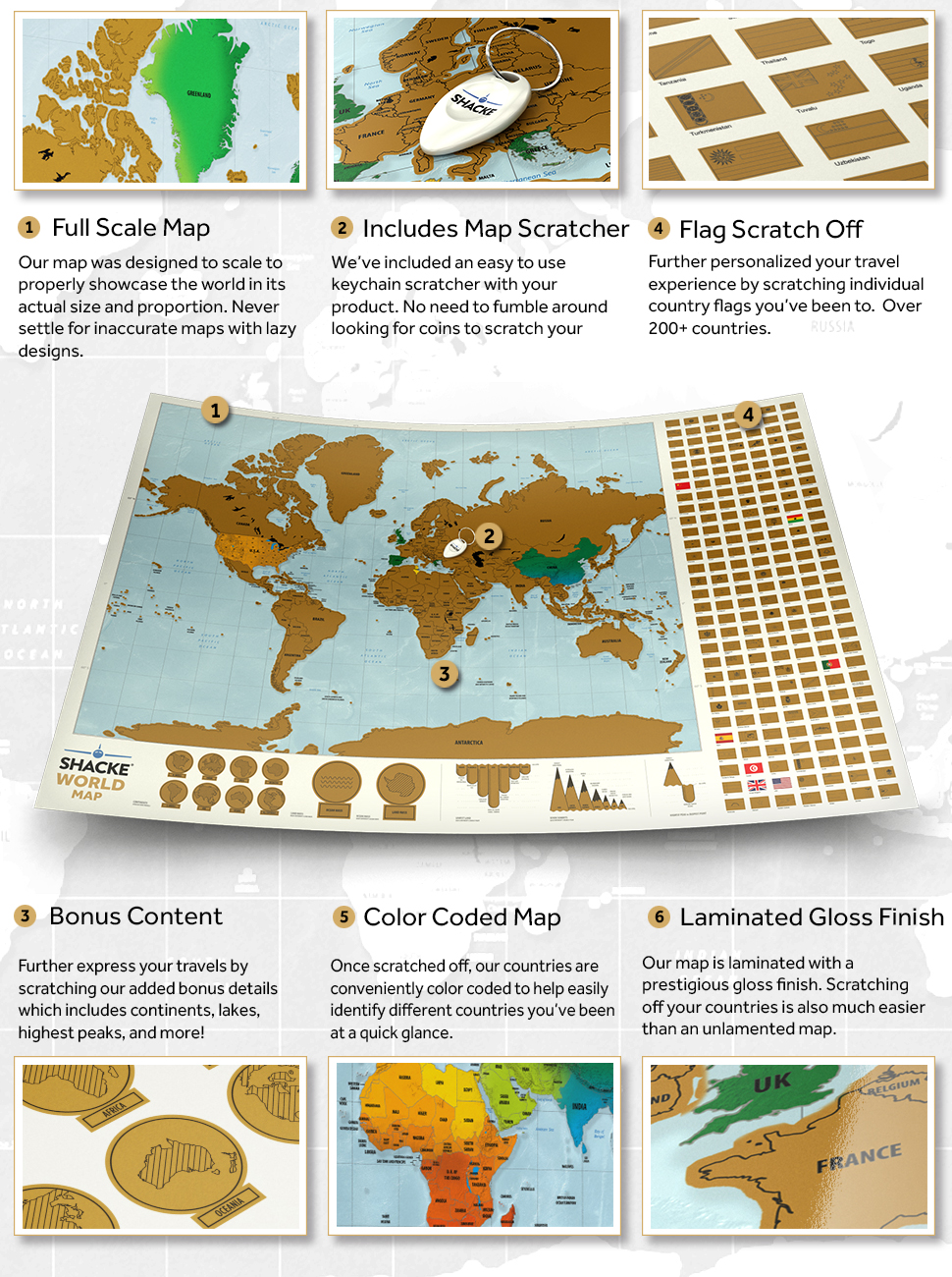 Shacke Scratch Off World Map with Country Flag Scratch