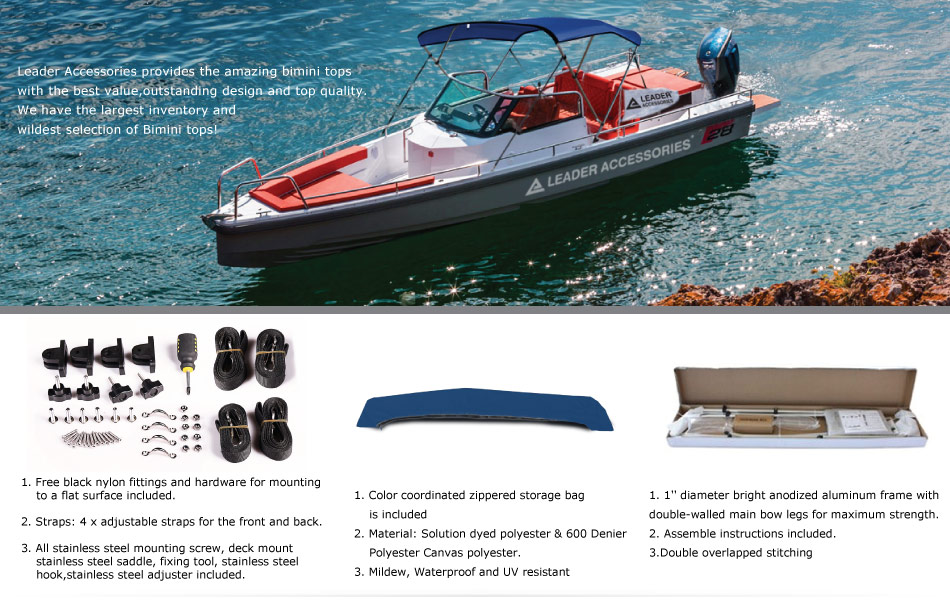 Leader Accessories 13 Colors 3 Bow Bimini Top Boat Cover 4