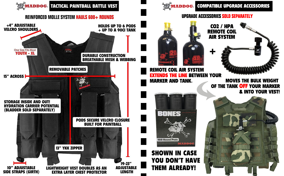 Maddog Tactical Paintball Battle Vest Woodland Camo