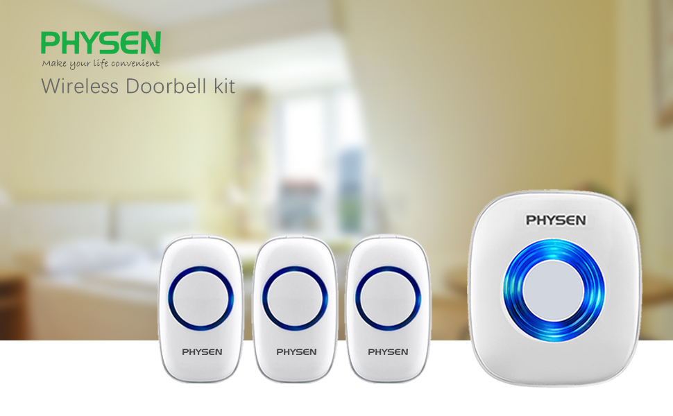 PHYSEN Model CW Wireless Doorbell kit with 3 Push Buttons