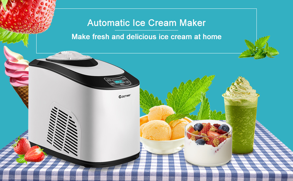COSTWAY Ice Cream Maker, 1.6 Quart Automatic Electric