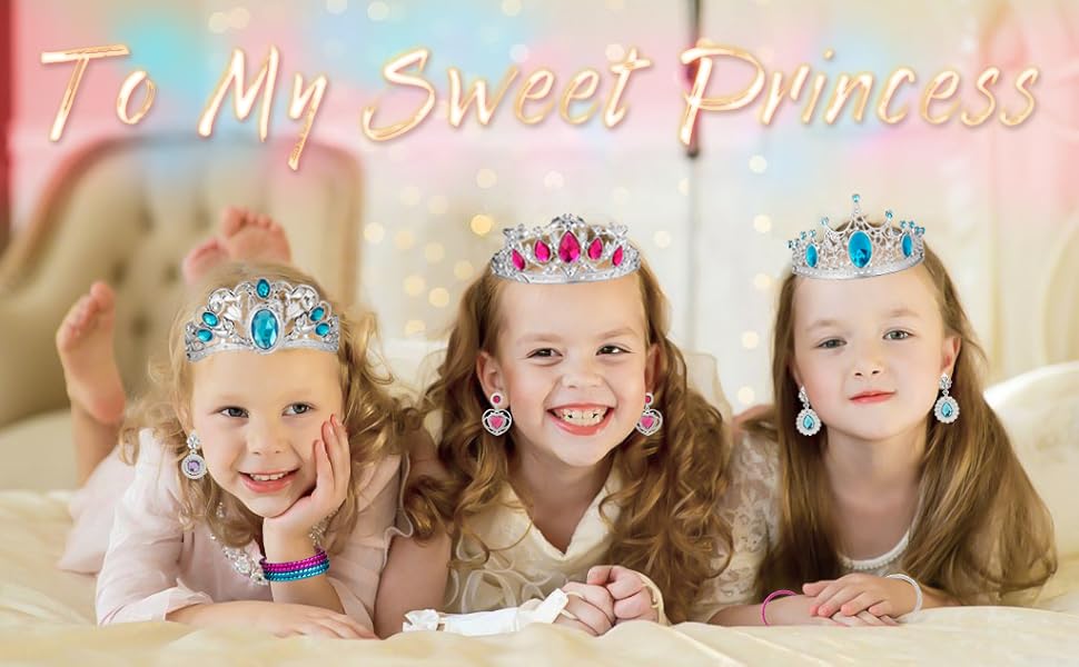 Everdirect Princess Pretend Jewelry Toy 48 Pcs Jewelry Dress Up Play Set for Girls Included Tiaras Necklaces Wands Rings Earrings and Bracelets, Kids Play