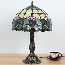 Bieye L10639 Tulip Tiffany Style Stained Glass Table Lamp with 12 Inch Wide Lampshade, Red