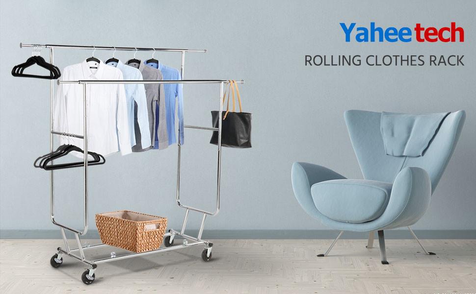 Amazon.com: yaheetech Garment rack Rolling plegable rack ...