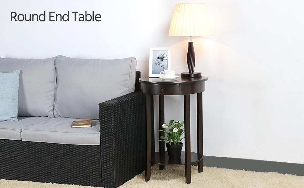 Amazon.com: Yaheetech Round Wood Sofa Side End Table with ...