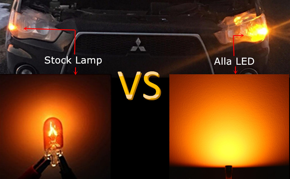 OEM T10 194NA Halogen Incandescent  Lamp VS Alla Lighting SMD T10 168 W5W 194 LED Amber Yellow Bulbs