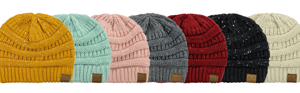 C.C Women's Sparkly Sequins Warm Soft Stretch Cable Knit