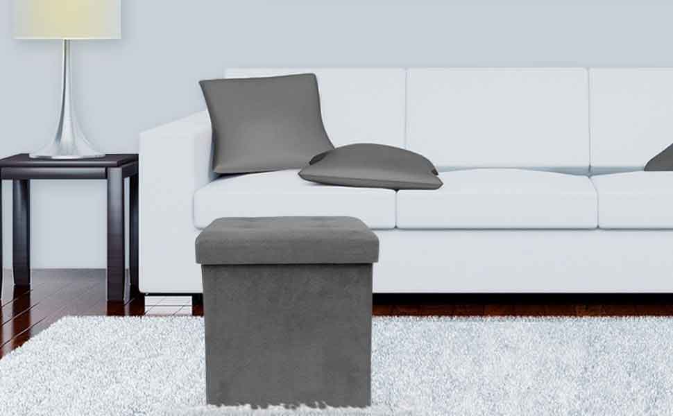 (Gray) Sorbus Faux Suede Storage Ottoman CubeFoldable/ Collapsible