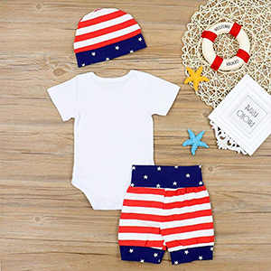RCPATERN My 1st 4th of July Clothes Baby Boy Girl Outfits American Flag Star Romper + Shorts + Hat 