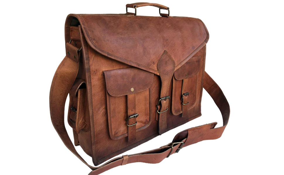 komal's passion leather messenger briefcase office laptop bag