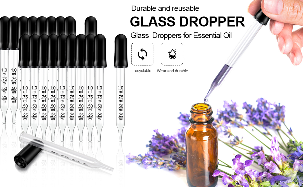 20 Pack Eye Dropper Glass Dropper Medicine 1ml, Teenitor Essential Oils